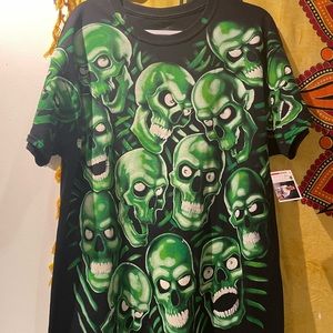 Blue Liquid Green Skull Tee